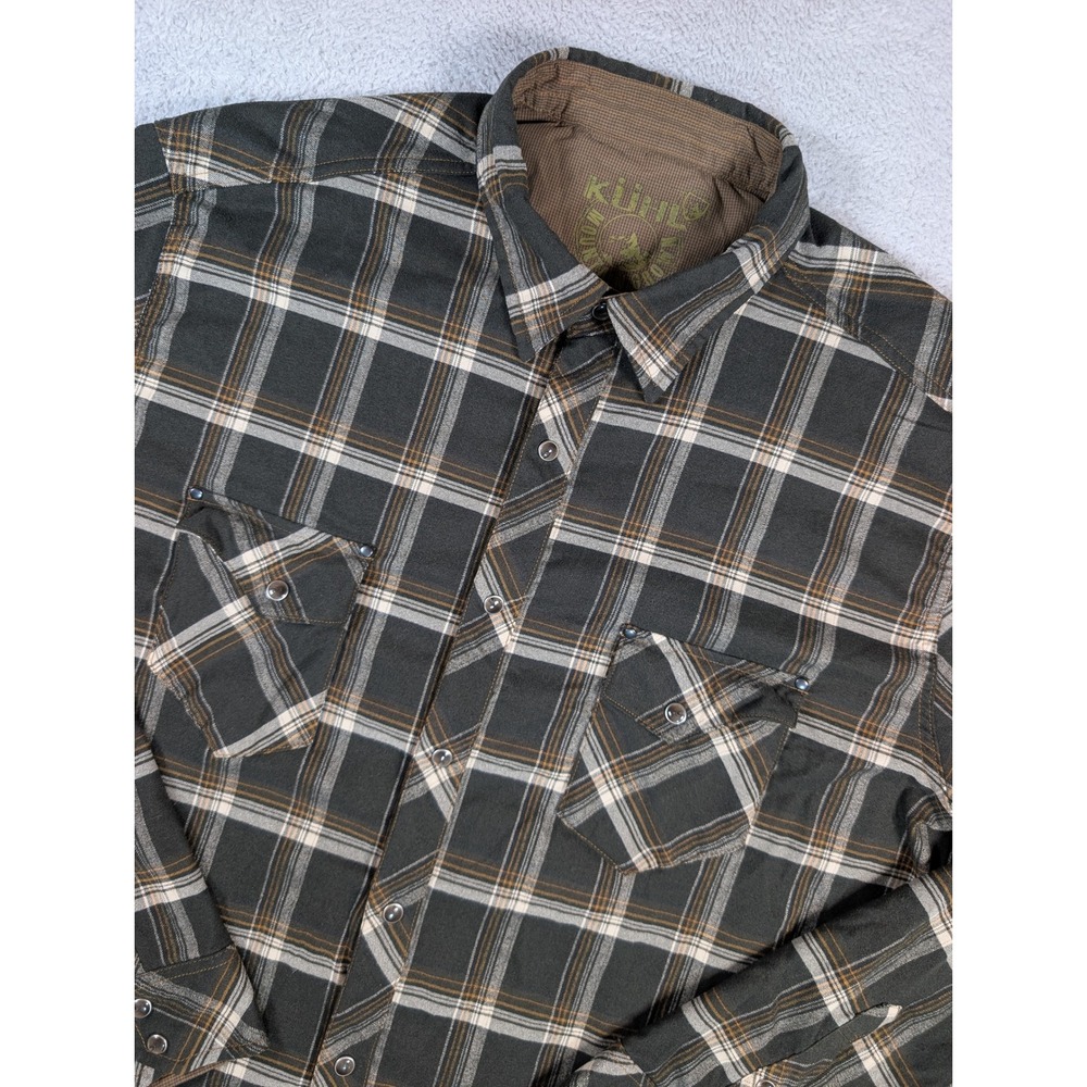 Kuhl Mountain Grown Mens XL Plaid Pearl Snap Western Shirt Olive Green Brown